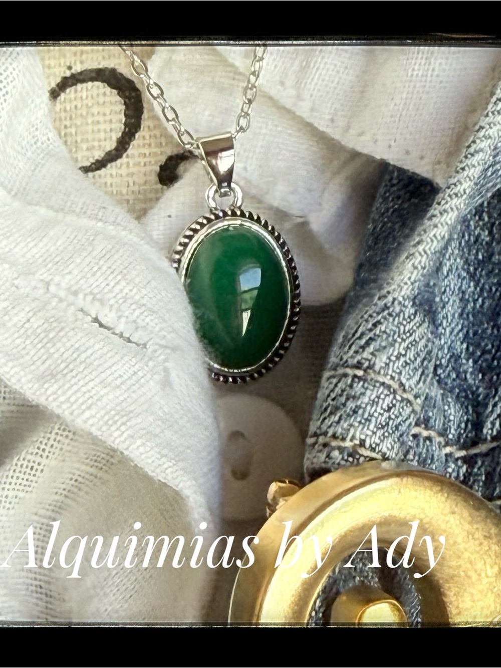 DARK GREEN  Jade medallion on sterling silver dainty chain stamp/necklace